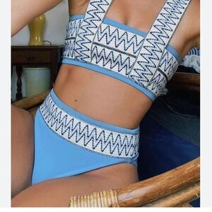 Elysiian Light Blue High-Waist Embroidered Bikini Set